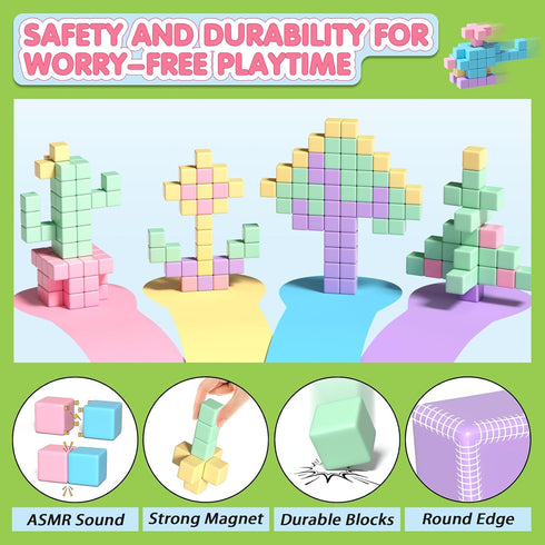 45PCS Magnetic Blocks, Toddler Girl Toys, Magnet Building Blocks, STEM Sensory Outdoor Toys for 3-5 Year Old Boys &