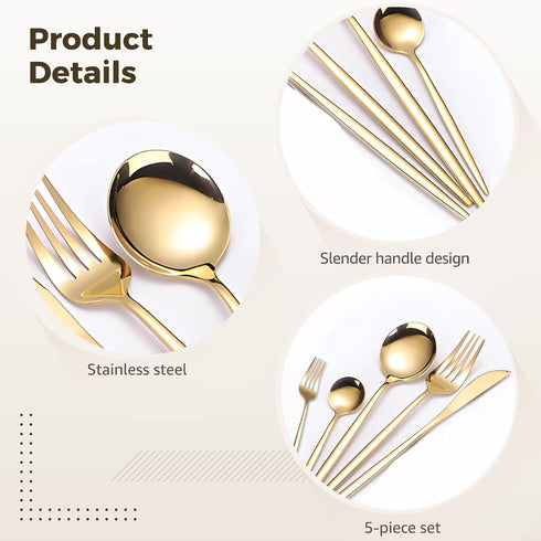 Calolin Set, Set, Set Gold Silverware Stainless Steel Flatware Include Knife, Fork and Spoons, Luxury Polished Gold