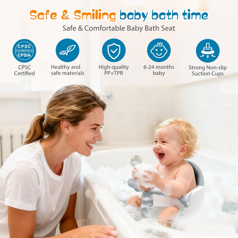 NATGOVOD 6 Baby Bath Seat for Babies Months & Up Sitting Up, Non-Slip Baby Bath Chair with Suction Cup, Safe