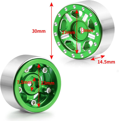 RC-Hub 4Pcs Aluminum Alloy 1.0" Micro Beadlock Wheels for 1/24 Axial SCX24, 90081, AXI00001, AXI00002 (Green)
