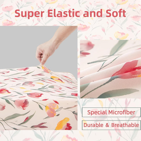 2 Pack 5228 SDIII Pink Floral Crib Sheets for Baby Girl Stretchy Microfiber Jersey Knit Pink Crib Sheets for Standard