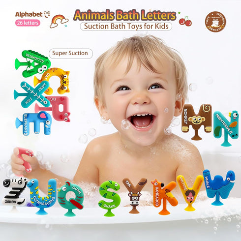 Games,26 3-5 Bath Alphabet Letters,ABC Bath Toys,Alphabet Cute Animals Silicone Bathtub Letters with Suction Cup,ABC