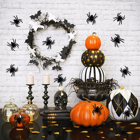 50 PCS Plastic Spiders, Realistic Mini Halloween Decorations, Educational Learning Toys for Party Supplies