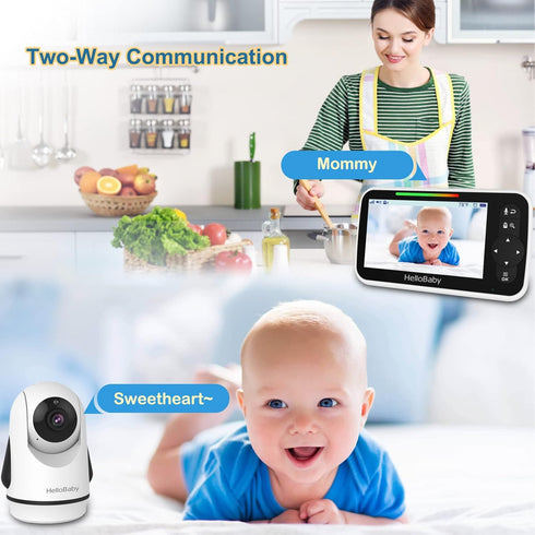 HelloBaby 5 Inch 2-Way 8 1000ft Video Baby Monitor with Camera and Audio, Remote Pan-Tilt-Zoom Camera with Night