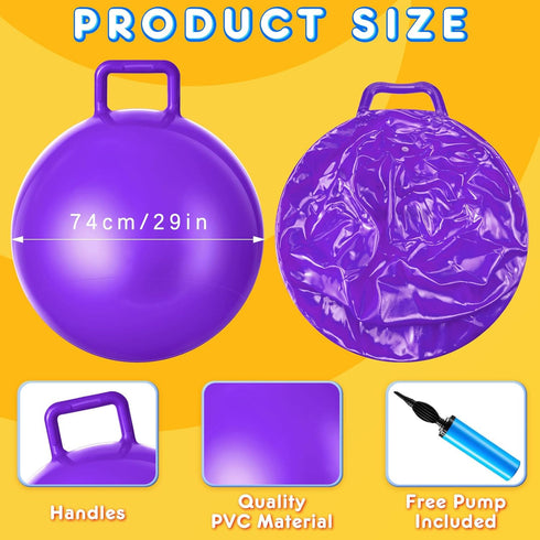Lewtemi 3 Pcs 29 Inch Bouncing Ball with Handle, Outdoors Hopper Ball with Air Pump for Sports School Games (Purple,