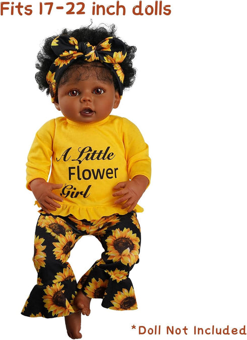 BABESIDE 3 Pcs Reborn Baby Doll Clothes - Sunflower Outfit Accessories Set for 17-22 Inch Dolls