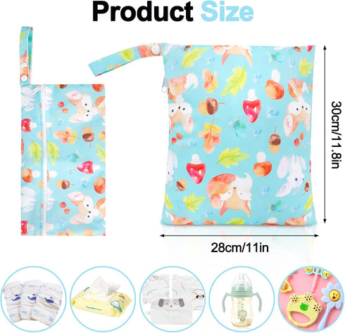 HAIJSEVR 2 Pack Waterproof Wet Bag, Cloth Diaper Wet Dry Bags with Zipper, Washable Travel Bags for Stroller Daycare