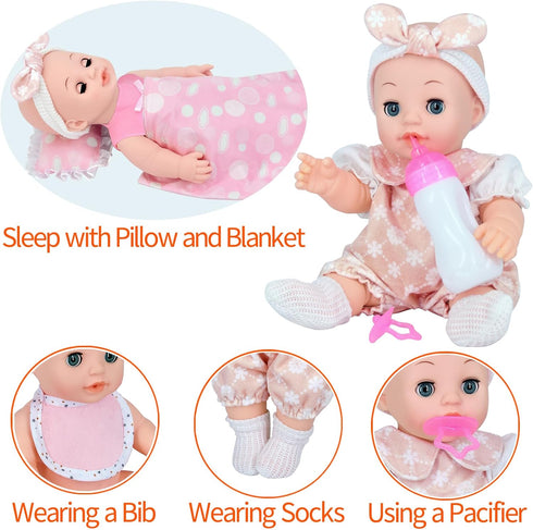 Besurejoy 12'' Playset 4 Bottle,Backpack Set Baby Doll with Outfits,Clothes Hanger,Swaddle