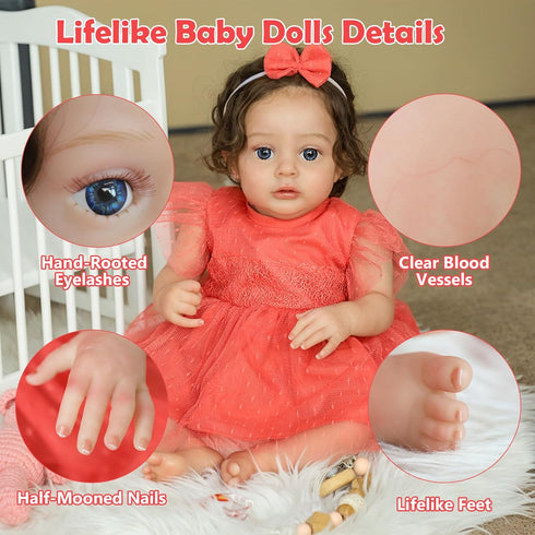 20 Inch Set, F963 3+ SCOM Reborn Baby Doll, Realistic Toddler Girl Doll with Soft Weighted Cloth Body & Vinyl Limbs