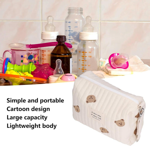 Naroote Diaper Bag, Bag Quilted Cotton Cute Pattern Nappy Diaper Storage Bag with Stroller Hooks Portable Stroller Baby