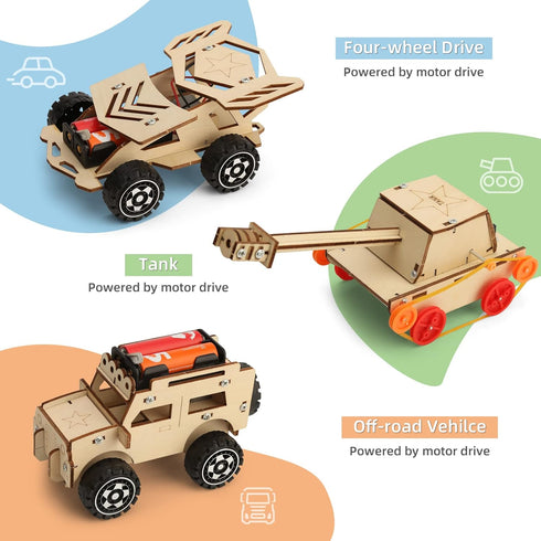 6 in 1 STEM Kits for Kids Age 5-12, Wood Car Building Electric Model Kit, Birthday Gift for Boys and Girls