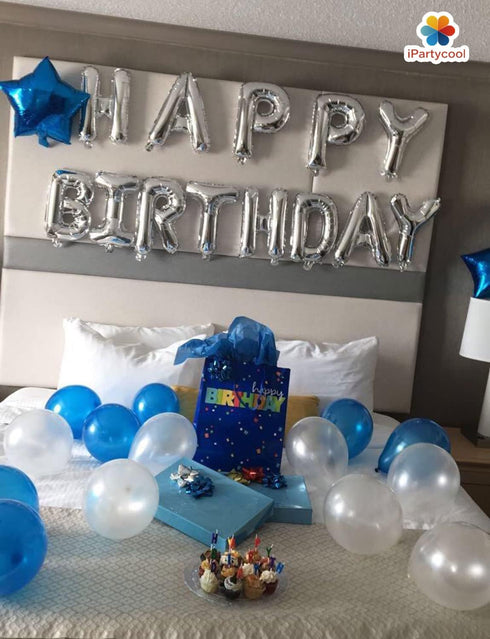 iPartycool 50Pcs Happy Birthday Balloon Decorations, 3D Reusable Aluminum Foil Banner and Balloons Set
