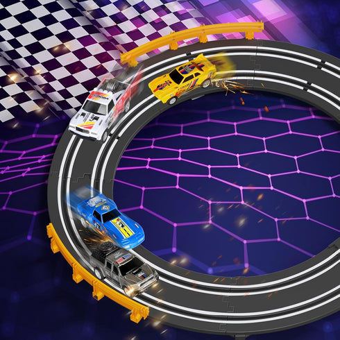 Glorryearst 4 Sets 7,8,9-12 Slot Car Racing Track for Kids with Cars Battery or Electric Powered Dual Racing Game