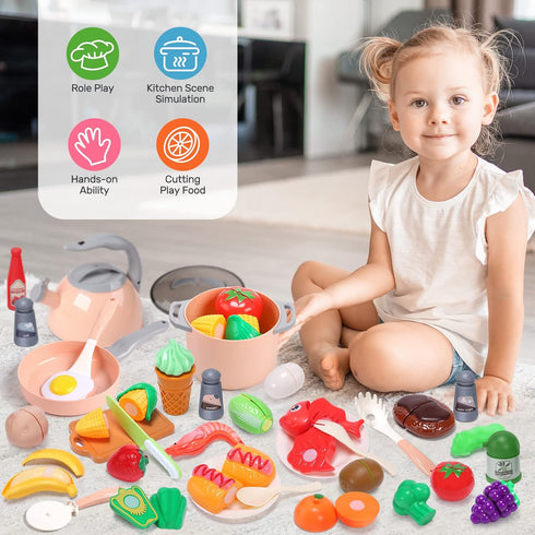 CUTE STONE Kids Kitchen Accessories Set, Play Food Sets with Pots and Pans, Utensils Cookware Toys, Kitchen Playset