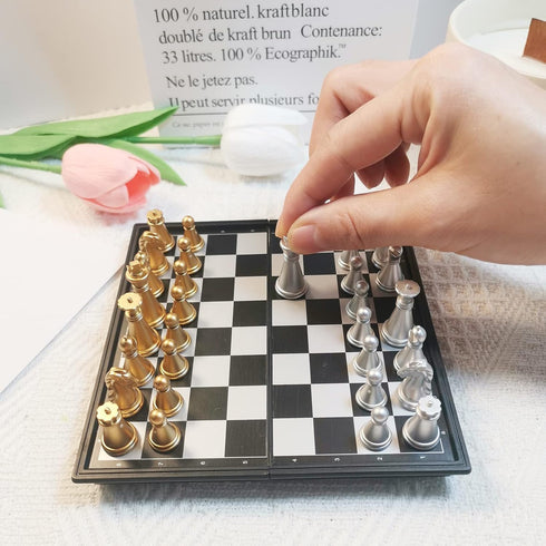 Mini Travel Chess Set Magnetic Vikutu, 5.11 Inches Portable Small Folding Chess Board