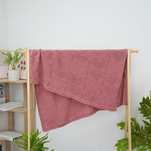 Cozy 36x28 Baby Knit Cotton Blanket Rose Pink Heart Design Stroller Crib Throw Soft Nursery Gift Baby Shower Birthday