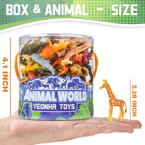 60 Piece Mini Zoo Animal Toy with Gift Box, Realistic Plastic Animal Figures for Sensory Bins, Birthday Gifts