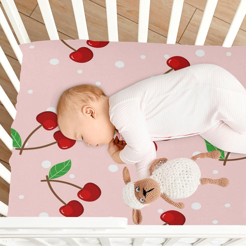 YEGAME 52 28 Inch Cherry Fitted Crib Sheets for Unisex Baby, Soft and Breathable Portable Mini Stretchy Crib Sheet