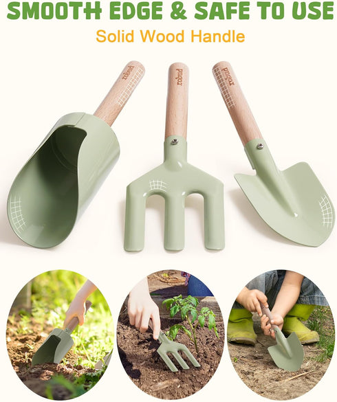 Set, WRP25 ROBUD Kid Gardening Wooden Garden Tool for Kid, Garden Tool Kit with Tool Storage Bag, Apron, Gloves