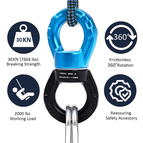 PACEARTH Swing Swivel 35KN Breaking Strength, 360° Rotator Safety Device for Rock Climbing, Hammock, Aerial Dance
