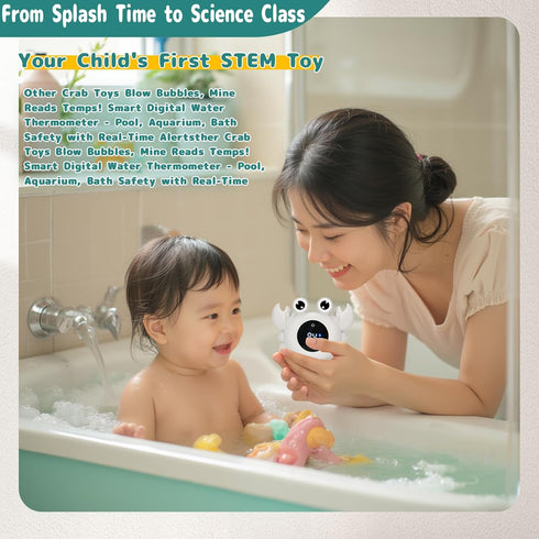 TKY Crab Baby Bath Thermometer Toy - Digital Floating Water Thermometer with LED Display, Color Temperature Alerts