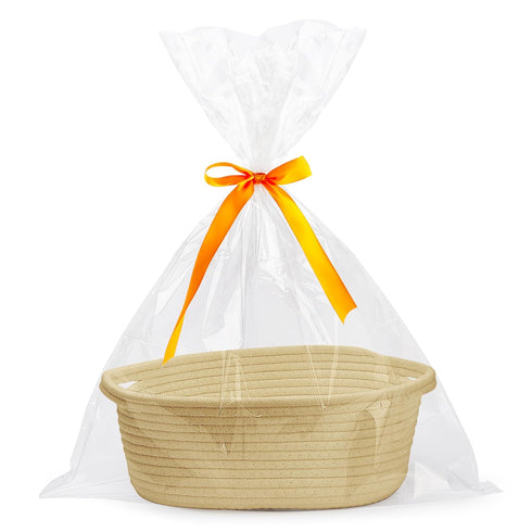 Pro Goleem Small Woven Basket with Gift Bags, Durable 12"X 8" X 5" Rope Basket for Storage, Baby Toy Basket with Handles