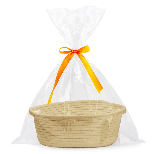 Pro Goleem Small Woven Basket with Gift Bags, Durable 12"X 8" X 5" Rope Basket for Storage, Baby Toy Basket with Handles