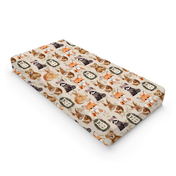 Cute Woodland Animals Changing Pad Covers, Bear Raccoon Deer Rabbit Floral Sheets for Boys Girls, 32"x16"
