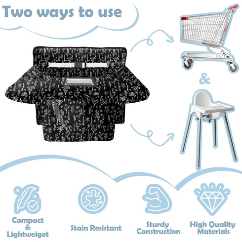 2-in-1 Shopping Cart Cover for Baby Girl Boy High Chair Water Resistant High Chair Cover Black Flower Gender Neutral