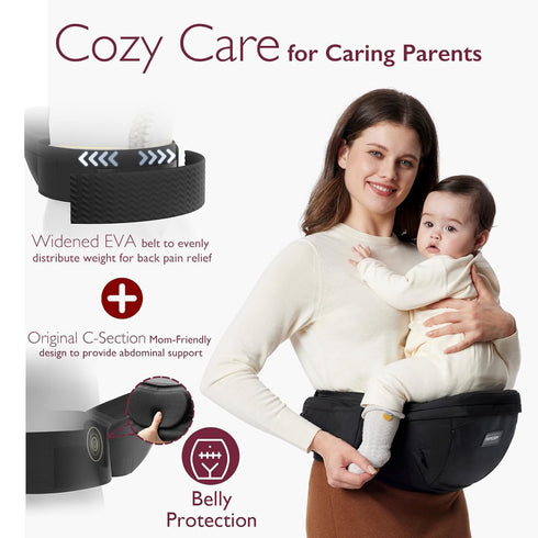 Momcozy 3D 45lbs Hip Seat Baby Carrier - Adjustable Waistband with Original Belly Protector, Ergonomic Carrier