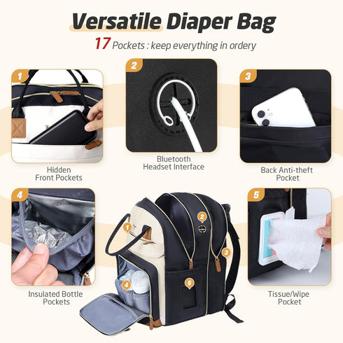 Backpack 2 25-37L Diaper Bag - Extra Large Diaper Bag for Kids Twin, Travel Baby Bags for Mom Dad Expandable