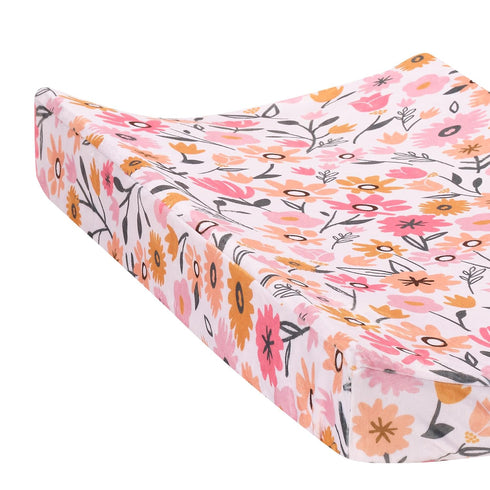 Lambs & Ivy Ultra-Soft Pink Floral Changing Pad Cover - Perfect for Nursery