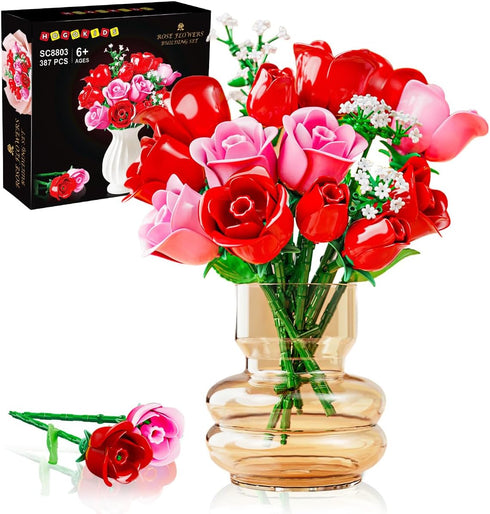 HOGOKIDS Flowers Bouquet Building Set with Lights - 16 Roses Bouquet Botanical