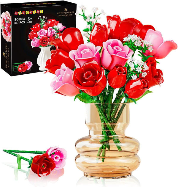 HOGOKIDS Flowers Bouquet Building Set with Lights - 16 Roses Bouquet Botanical