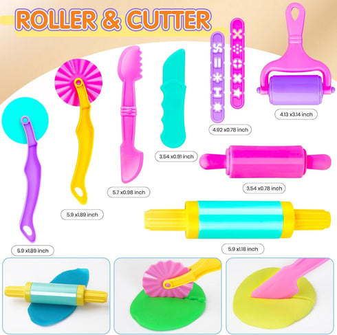 Sets Pack 2-4 3-5 4-8,Educational Dough Tool for Kids Toddlers,Cute Playdough Accessories with Rolling Pin Dough Mat