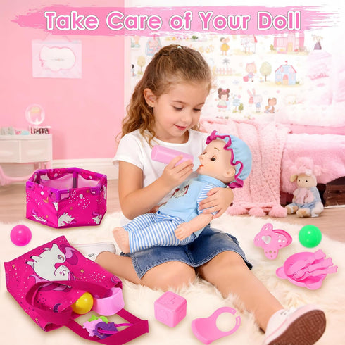Set, 17 Dolls,2 Sets 3 4 5 HUITEM Baby Doll Stroller Toys PCS Baby Doll Accessories Stroller Toys with Baby Doll