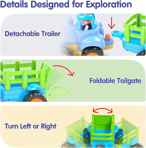 HOLA Toys for 1 Year Old Boy Birthday Gift - 4 PCS Toy Trucks, 4WD Friction Power Car Toys for 2 Year Old Boy