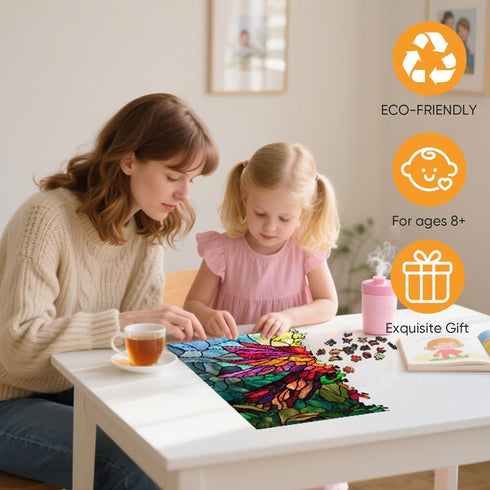 Hummingbird 200 11.2 11.2 Mocfesk Stained Glass Wooden Puzzles, Colorful Bird & Floral Wooden Jigsaw Puzzles for Adults