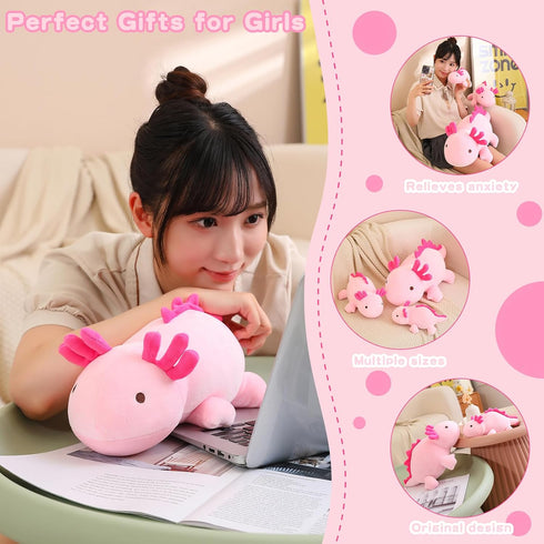 SQEQE Weighted Axolotl Plush Toy, Pink Stuffed Animals Cute Weighted Pillow for Girls & Boys Age 3-12 (9.8")