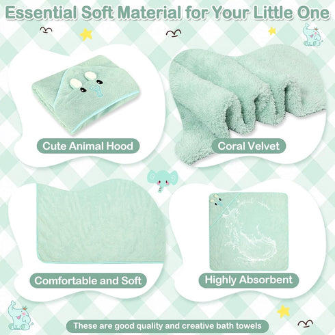 Sublaga 4 Set, 3 32x32 PCS Baby Towel Hooded Bath Towel for Infants, Toddlers and Kids, Soft Animal Baby Bath Towels