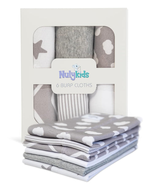 Nuly Kids 6 Pack Baby Burp Cloths - 100% Cotton Double Layered Burping Cloths for Baby Boy & Girl, Patterned