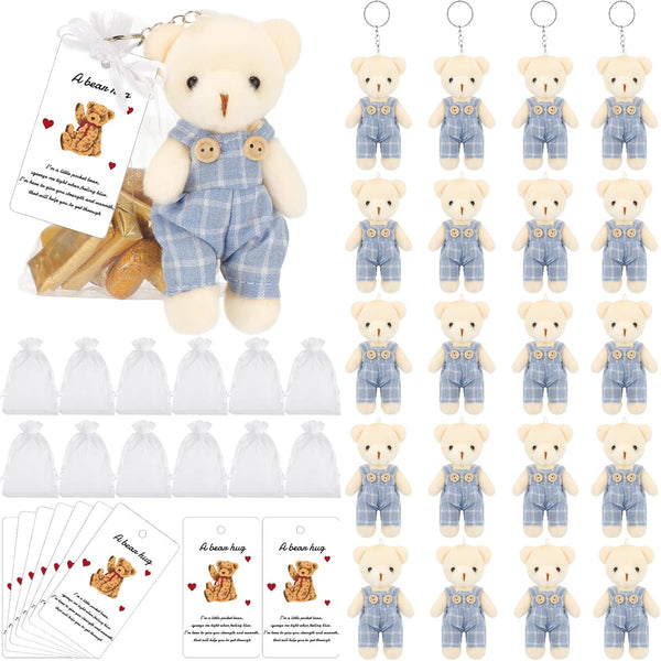 20 Sets Miniature Bear with Clothes, 4.7 Inch Stuffed Plush Bear Decorations, Baby Shower Doll Favors, Blue