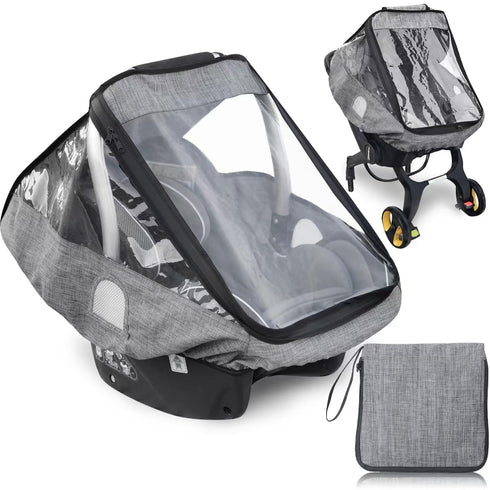 Car Seat Rain Cover, Infant Weather Shield, Waterproof Protection with Quick-Access Zipper Door (Gray Melange)