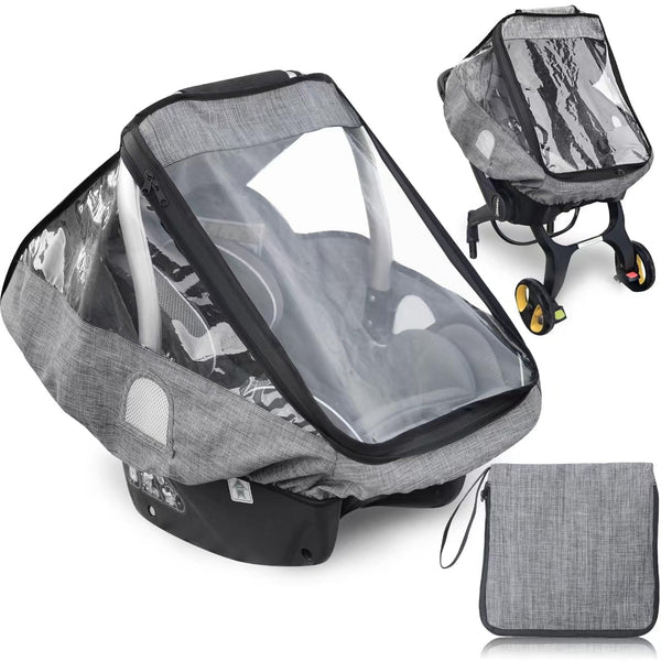 Car Seat Rain Cover, Infant Weather Shield, Waterproof Protection with Quick-Access Zipper Door (Gray Melange)