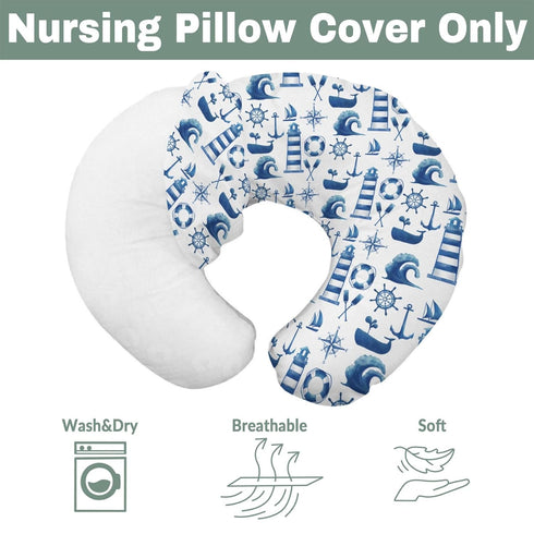 Navy White Nautical Marine Baby Nursing Pillow Covers for Boy Girl Lighthouse Compass Anchors Whale Nursing Pillowcase
