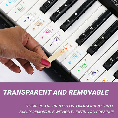 QMG Colorful Piano Stickers for Keys, Removable for 49/61/76/88 Key Keyboard, No Residue, Kids Learning