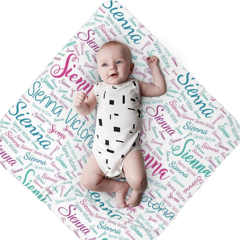 MilSall Set Personalized Swaddle Blanket With Hat and Bow Headband - Custom Newborn Receiving Blankets - Baby Girl Boy