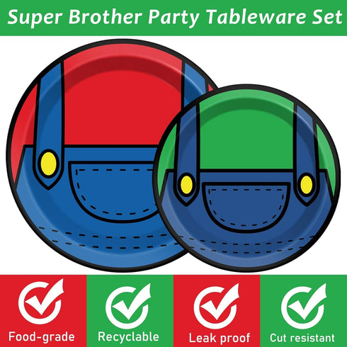 96 Pcs Super Brother Party Supplies Set, Super Video Games Tableware and Napkins for Kids Birthday Party Decorations