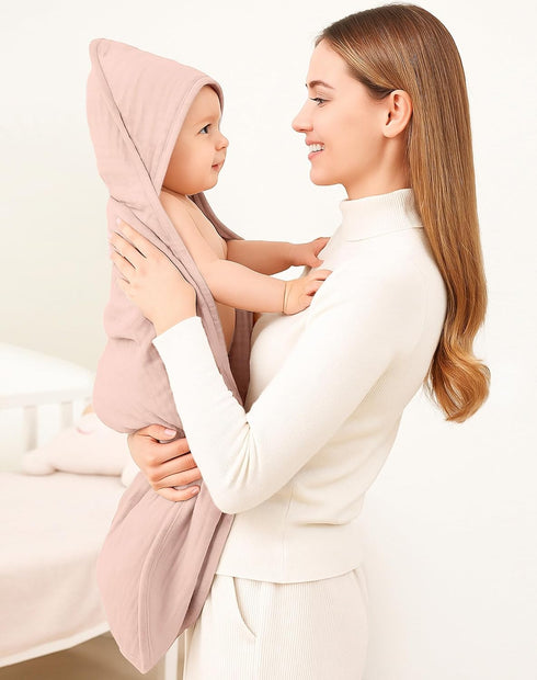 2 Pack, 32" 32" Hooded Baby Towels Muslin Baby Bath Towels with Hood for Newborn Infant and Toddler, Soft Breathable
