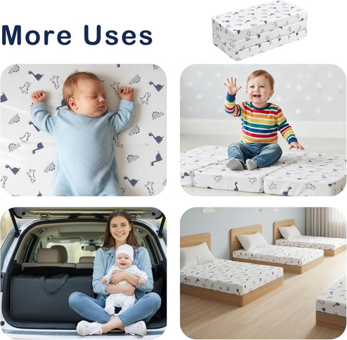 PGONEEE Pack 38'' 26'' 3'', Pack Trifold and Play Mattress x x Portable Mini Crib Playpen Mattress for Baby, Soft